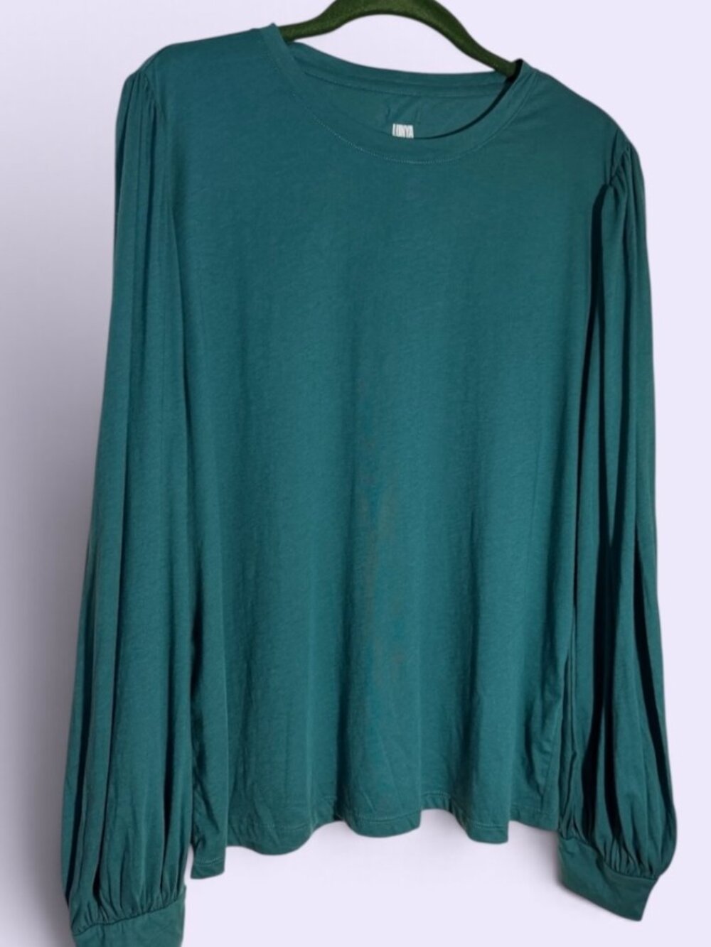 NWT Lunya Organic Pima Cotton Puff Long Sleeve Green Tee Sz L